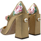 Elegant Gold Floral Cuban Heel Pumps