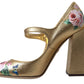Elegant Gold Floral Cuban Heel Pumps
