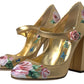 Elegant Gold Floral Cuban Heel Pumps