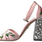 Floral Bejeweled Block Heel Sandals