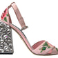 Floral Bejeweled Block Heel Sandals