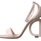 Beige Crystal Studded Ankle Strap Sandals