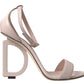 Beige Crystal Studded Ankle Strap Sandals