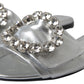 Crystal-Embellished Silver Leather Slides