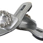 Crystal-Embellished Silver Leather Slides
