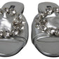 Crystal-Embellished Silver Leather Slides