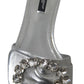 Crystal-Embellished Silver Leather Slides
