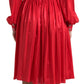 Elegant Red Silk Midi Dress with Button Detail