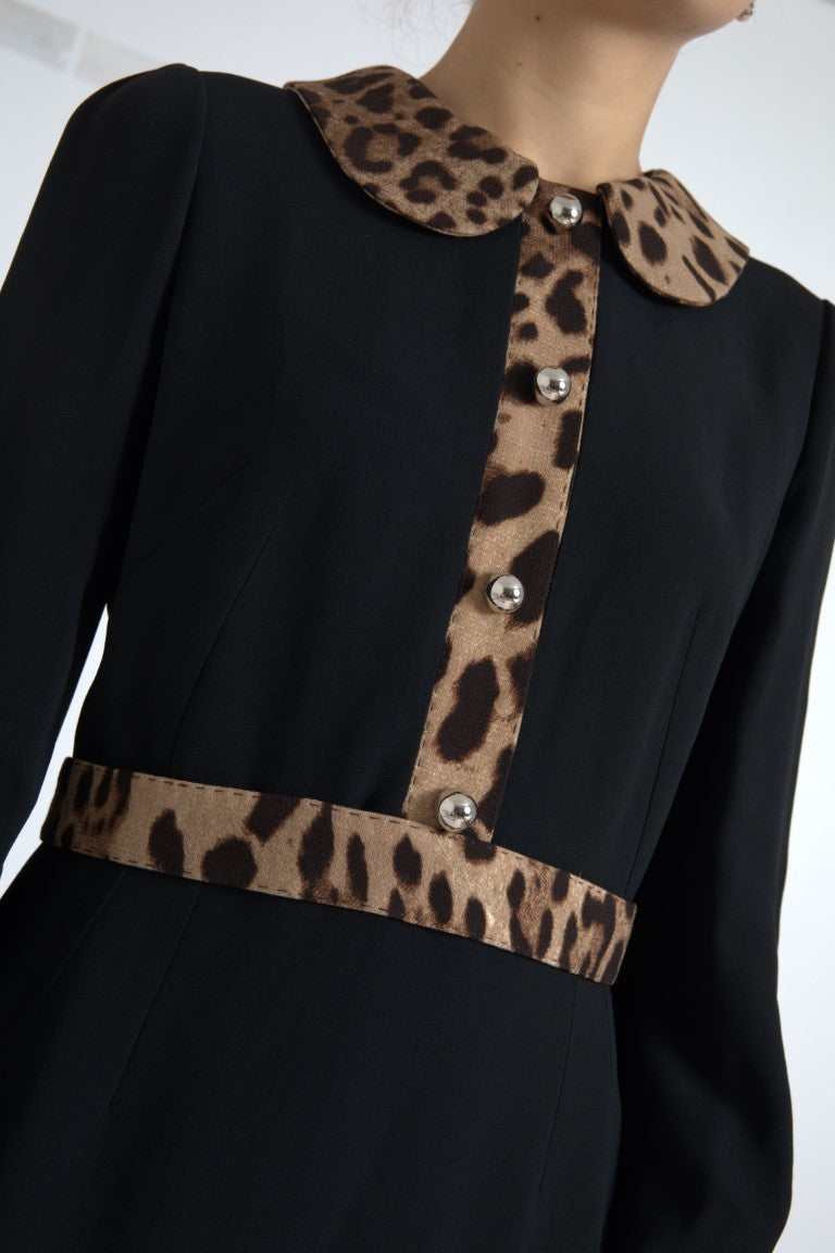 Elegant Black Midi Sheath Dress with Collar