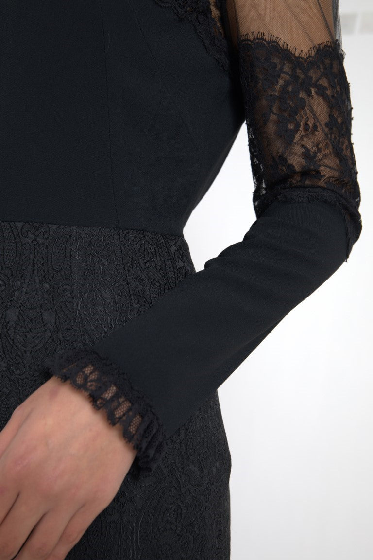 Elegant Sheer Panel Lace Midi Dress