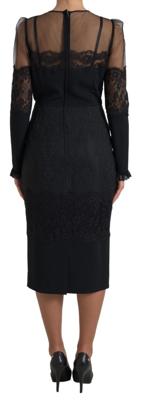 Elegant Sheer Panel Lace Midi Dress