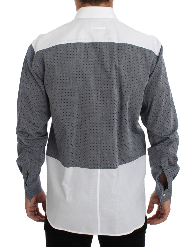 Elegant White & Gray Dotted Cotton Shirt