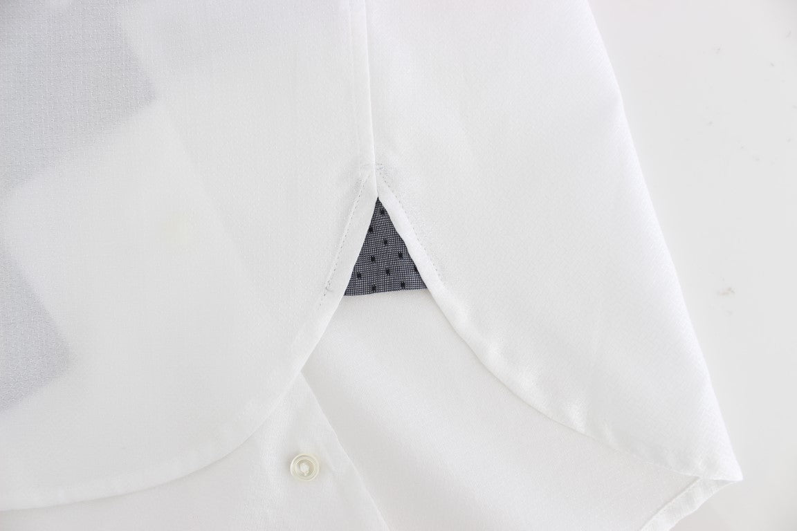 Elegant White & Gray Dotted Cotton Shirt