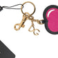 Black Fuchsia Heart Leather Gold Metal Keyring Keychain