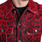 Vibrant Red Leopard Print Denim Jacket