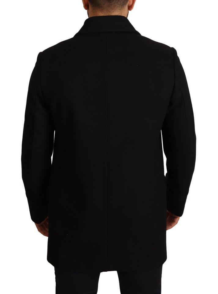 Elegant Dark Blue Wool Blend Pea Coat