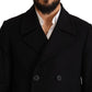 Elegant Dark Blue Wool Blend Pea Coat