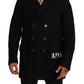 Elegant Dark Blue Wool Blend Pea Coat