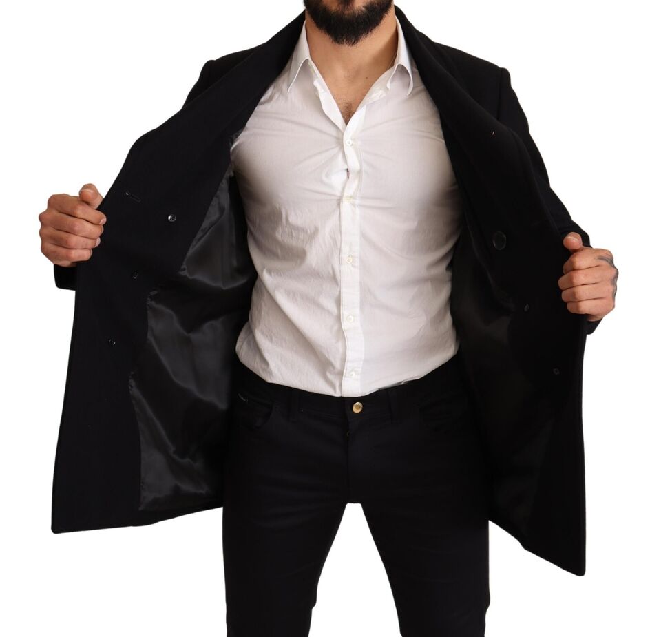 Elegant Dark Blue Wool Blend Pea Coat