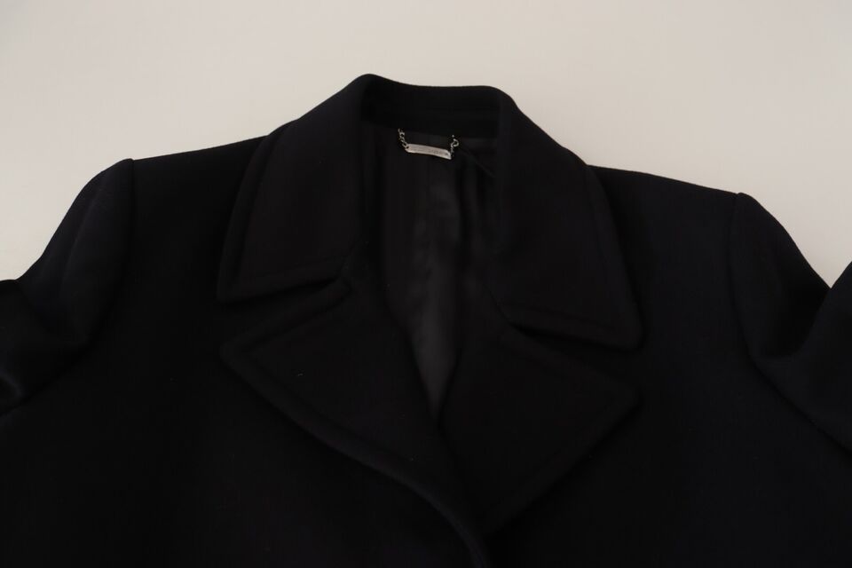Elegant Dark Blue Wool Blend Pea Coat