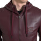 Elegant Bordeaux Leather Hooded Jacket
