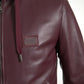Elegant Bordeaux Leather Hooded Jacket