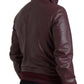 Elegant Bordeaux Leather Hooded Jacket