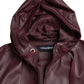 Elegant Bordeaux Leather Hooded Jacket