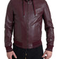 Elegant Bordeaux Leather Hooded Jacket