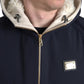Elegant Dark Blue Hooded Jacket