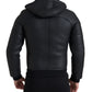 Elegant Black Leather Full Zip Hoodie