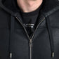 Elegant Black Leather Full Zip Hoodie