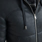 Elegant Black Leather Full Zip Hoodie