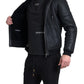 Elegant Black Leather Full Zip Hoodie