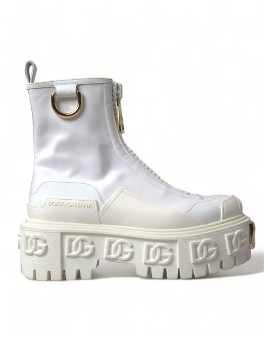 Elegant White Leather Ankle Boots