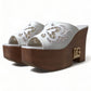 Chic White Leather Wedge Sandals