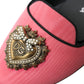 Elegant Moiré Audrey Slippers with Bejeweled Heart