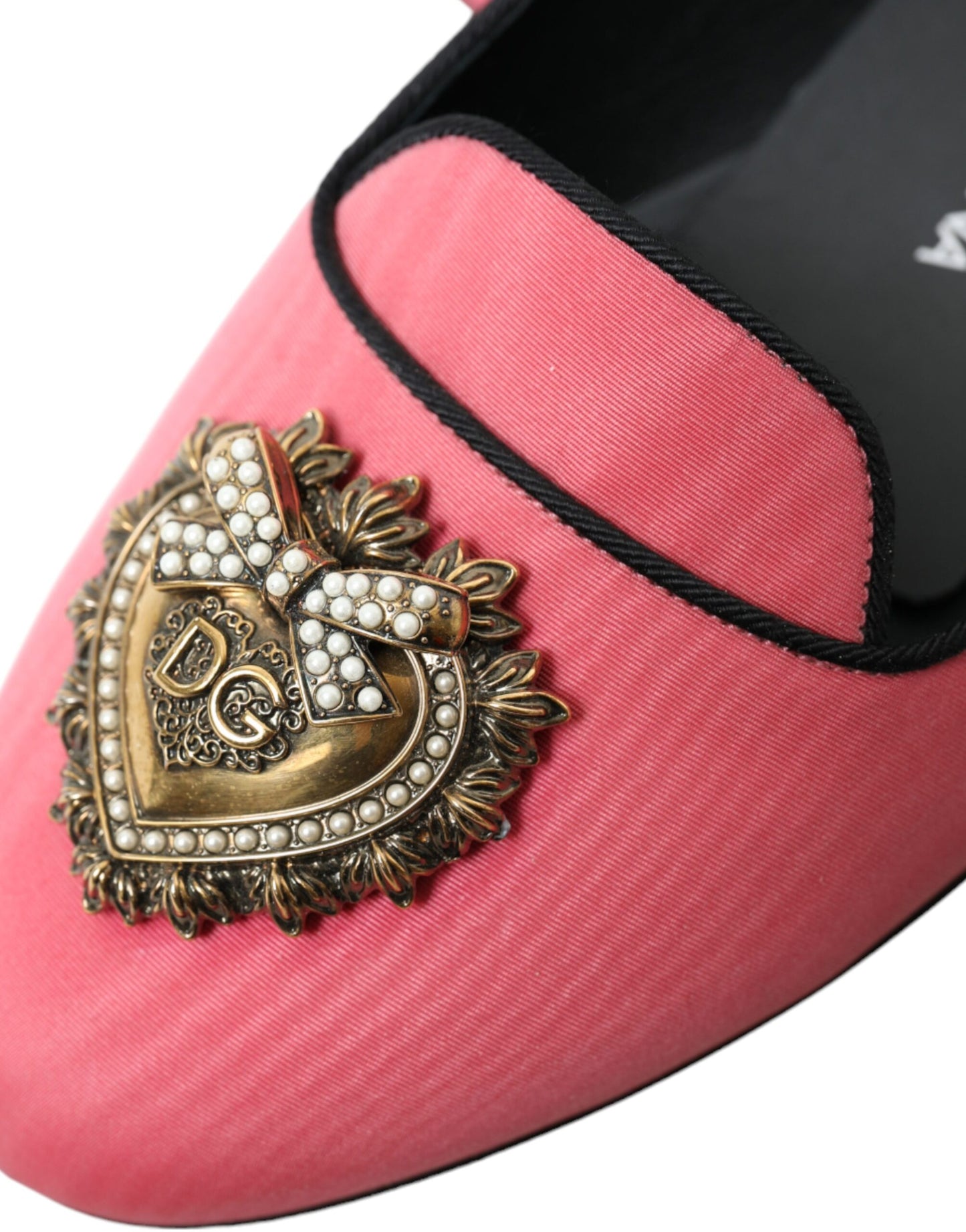 Elegant Moiré Audrey Slippers with Bejeweled Heart