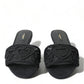 Elegant Black Heart Embroidery Slide Sandals