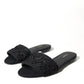 Elegant Black Heart Embroidery Slide Sandals