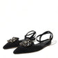 Suede Crystal Point-Toe Flats Slingbacks