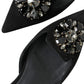 Suede Crystal Point-Toe Flats Slingbacks
