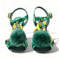 Green Crystal Mink Fur T-Strap Sandals