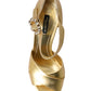 Gold Crystal-Embellished Leather Sandals
