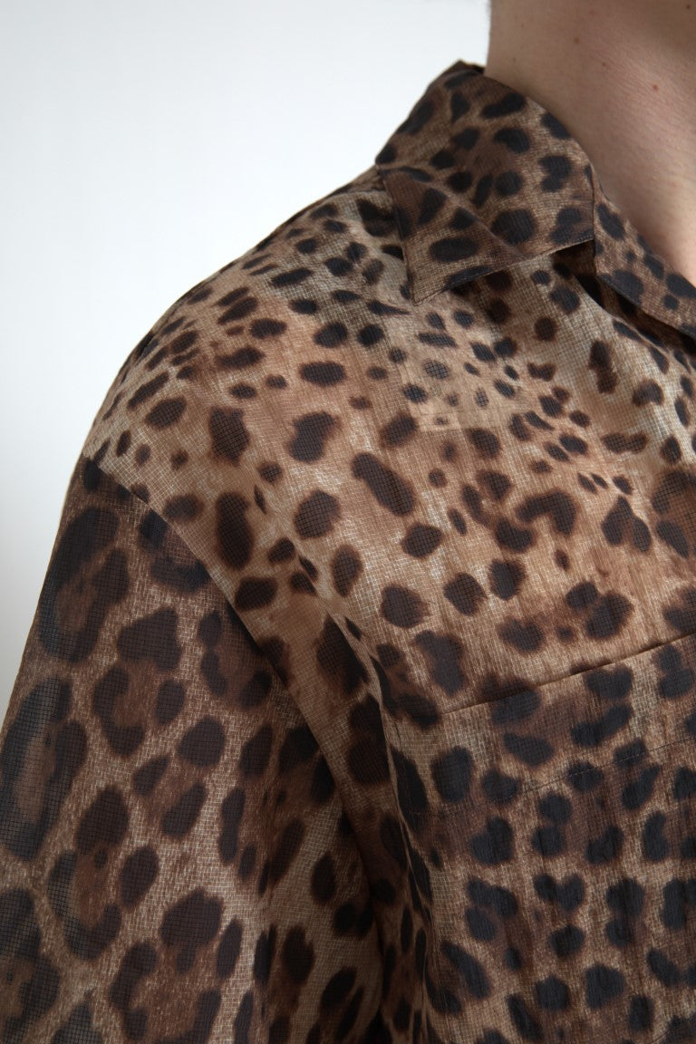 Chic Leopard Print Casual Nylon Shirt