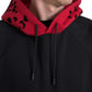 Elegant Black Leopard Print Cotton Hoodie