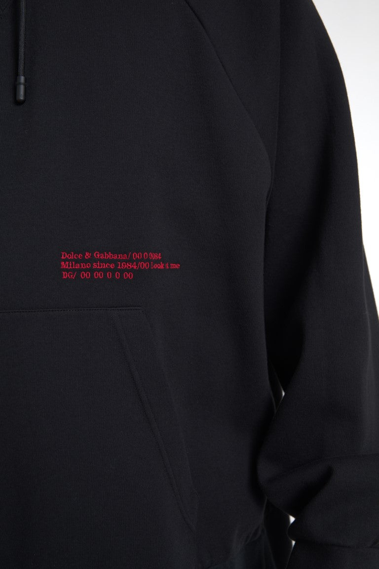 Elegant Black Leopard Print Cotton Hoodie