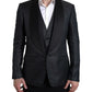 Elegant Black Silk Blend Slim Fit Suit