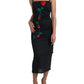 Elegant Wool Sheath Dress with Rose Applique