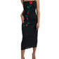 Elegant Wool Sheath Dress with Rose Applique